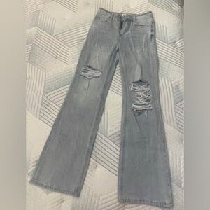 Chic Distressed Wide Leg Jeans in Gray